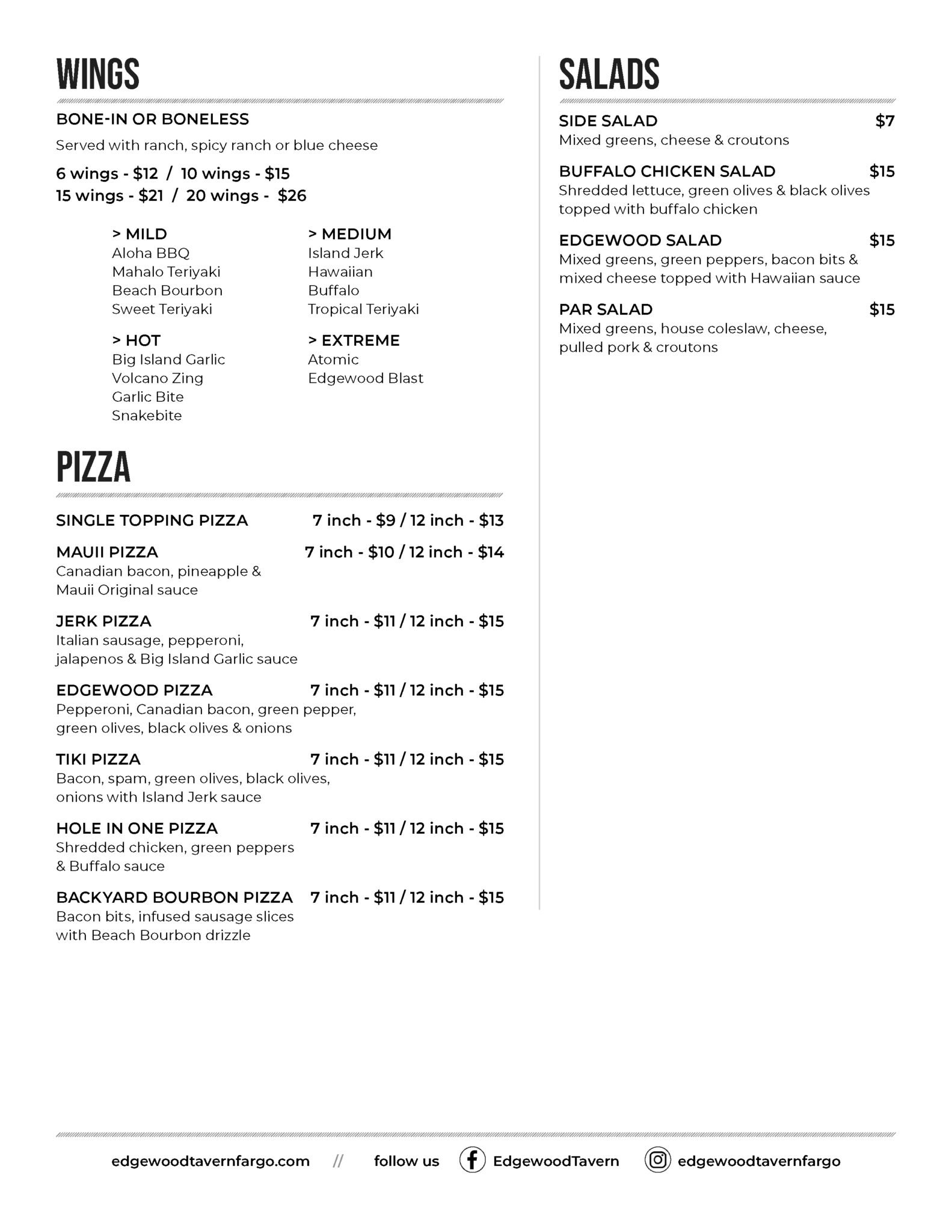 Edgewood Tavern menu part 2